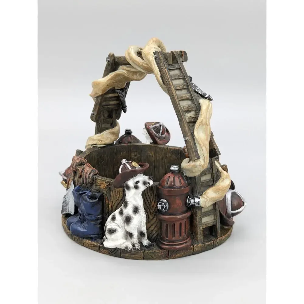 Decorative Firehouse Dalmation Fireman Ladder Hose Basket Handle Resin 5.25